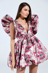 MAIN CHARACTER ENERGY BROCADE MINI DRESS IN SILVER