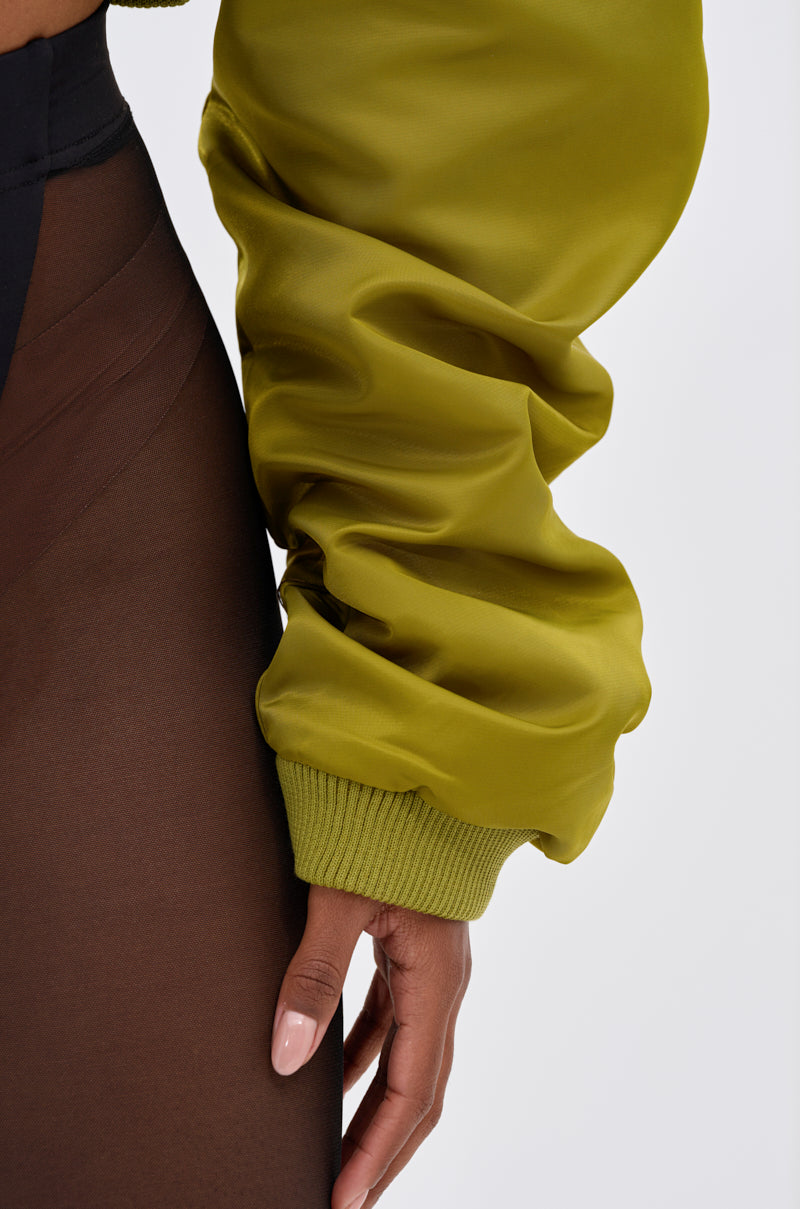 TAKE IT EASY CROPPED BOMBER IN GREEN