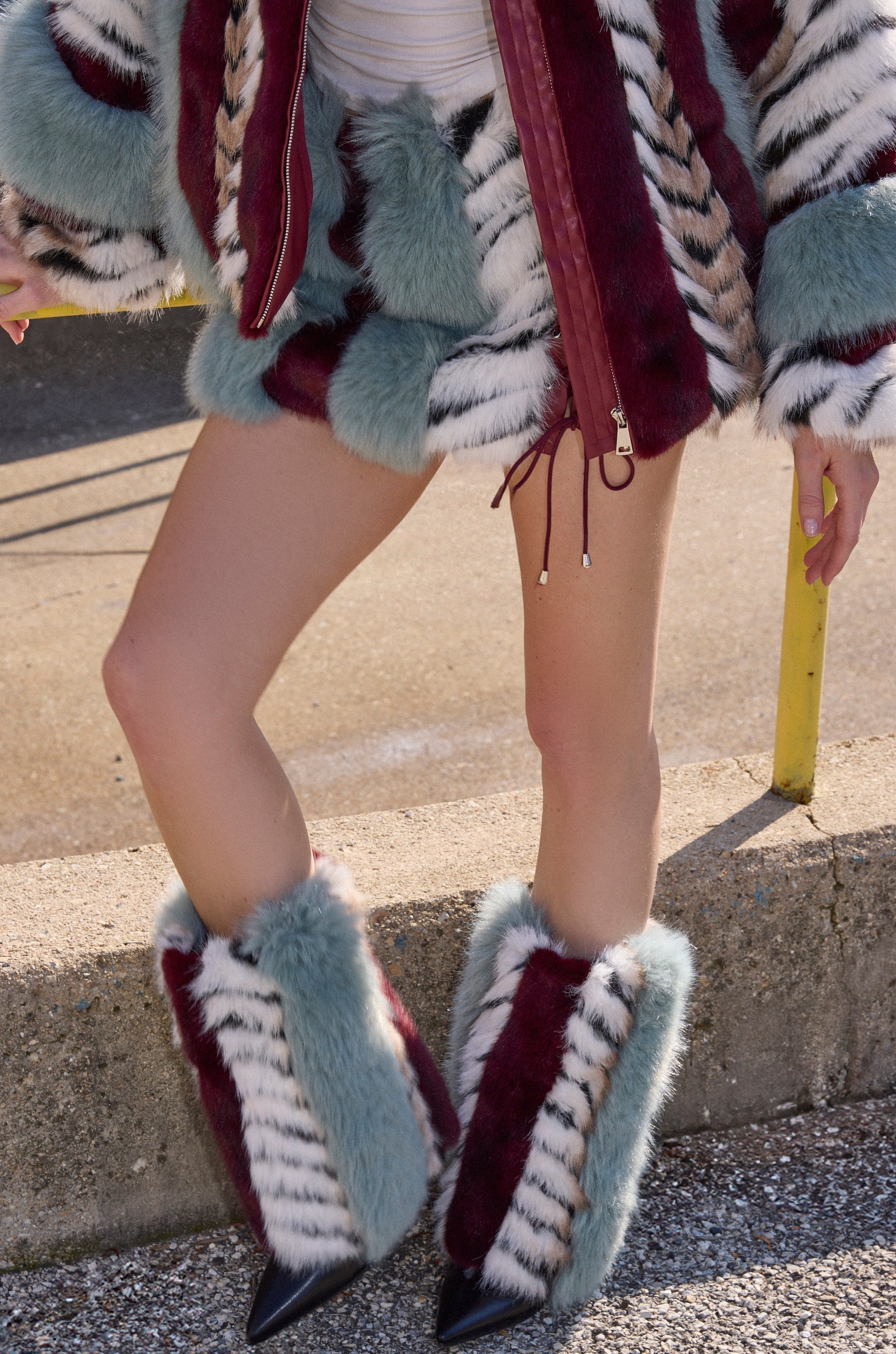 AZALEA WANG BRIASH BLUE MULTI FUR HIDDEN WEDGE BOOTIE