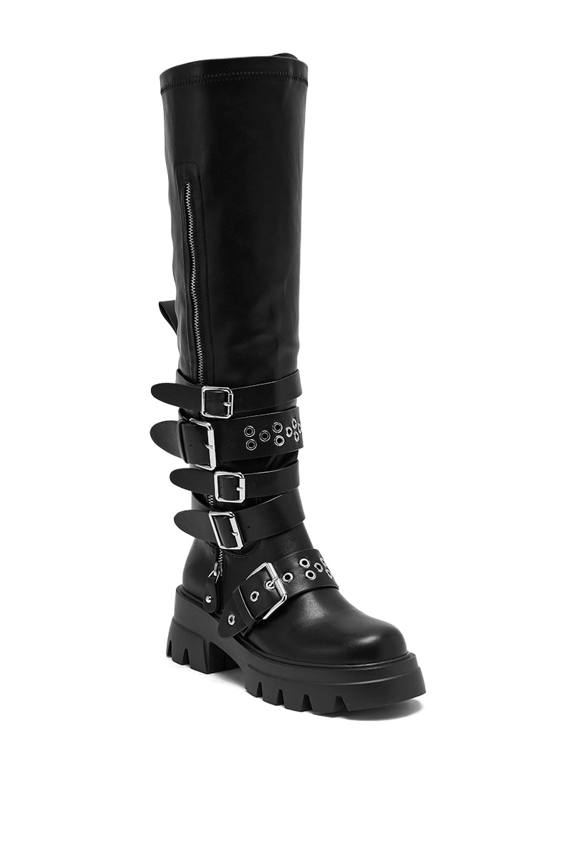 AZALEA WANG CORDOVAN BLACK BELTED BOOT