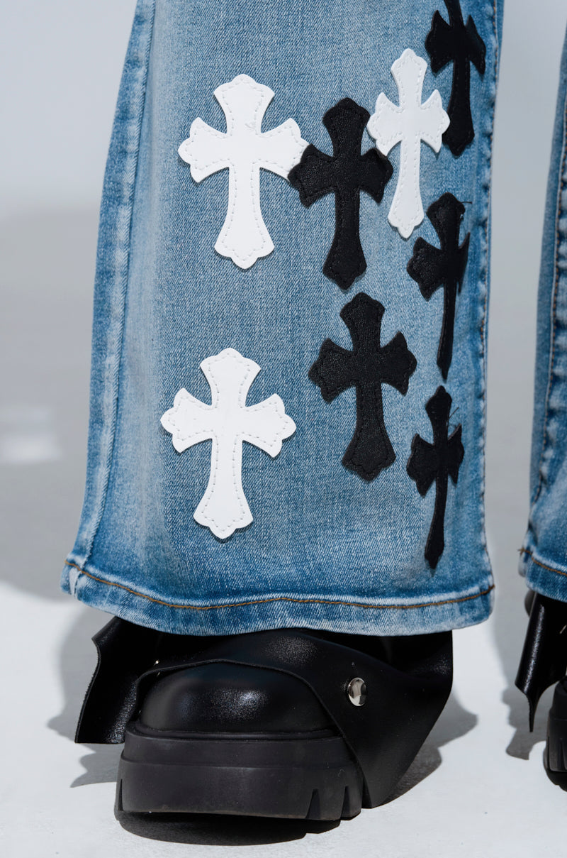 TAKE ME TO CHURCH PATCHWORK DENIM JEAN