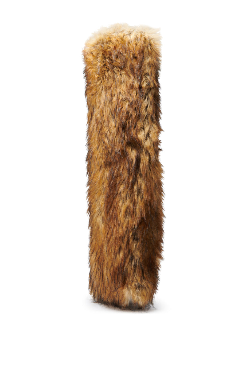 AZALEA WANG LANGLEYE BROWN THIGH HIGH FUR LUXE BOOT