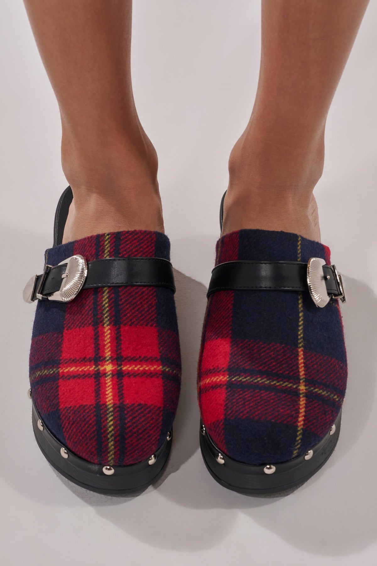 AZALEA WANG LATIFAH RED PLAID HARDWARE FLAT MULE