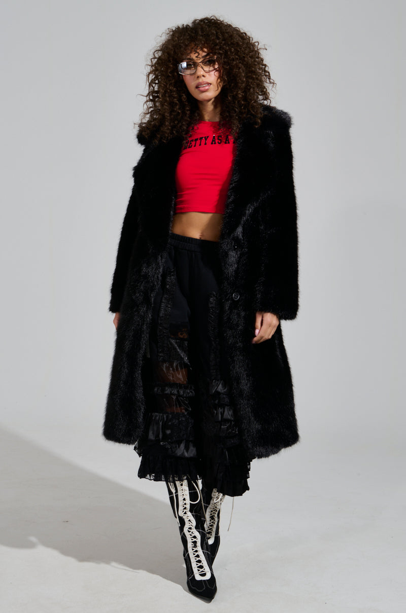 LENOX FAUX FUR TRENCH IN BLACK