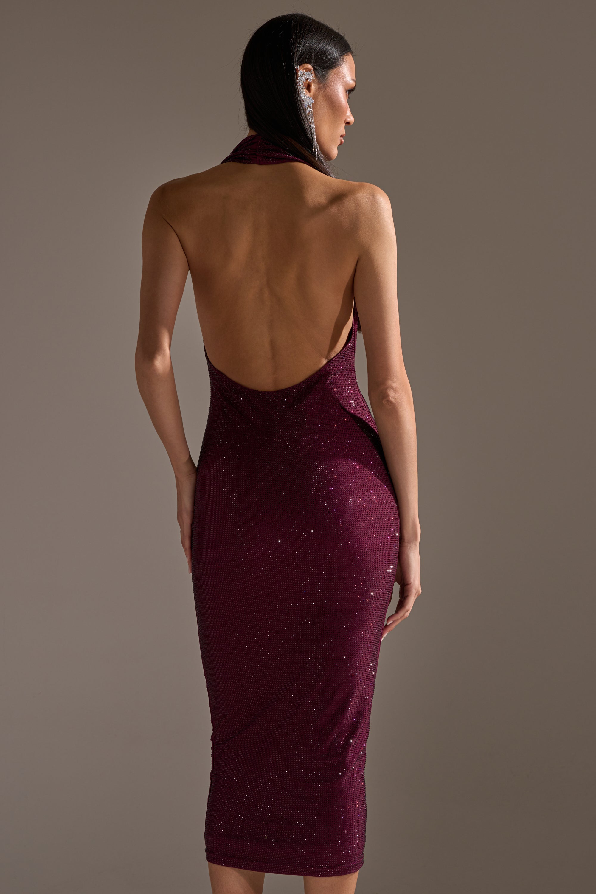 POPPIN' BOTTLES RHINESTONE MAXI DRESS IN PURPLE