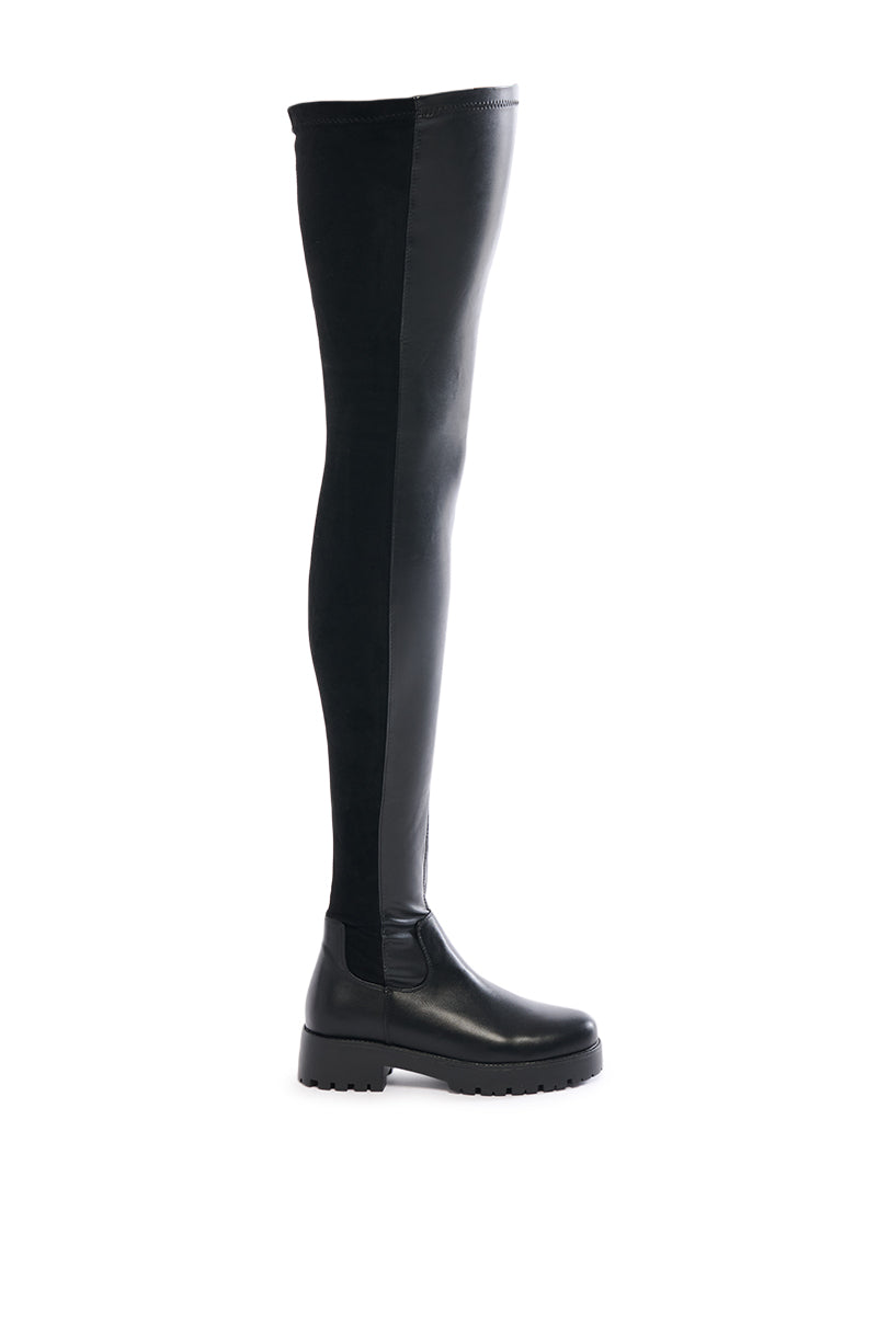AZALEA WANG HAYDEE BLACK OVER THE KNEE SUEDE AND PU BOOT