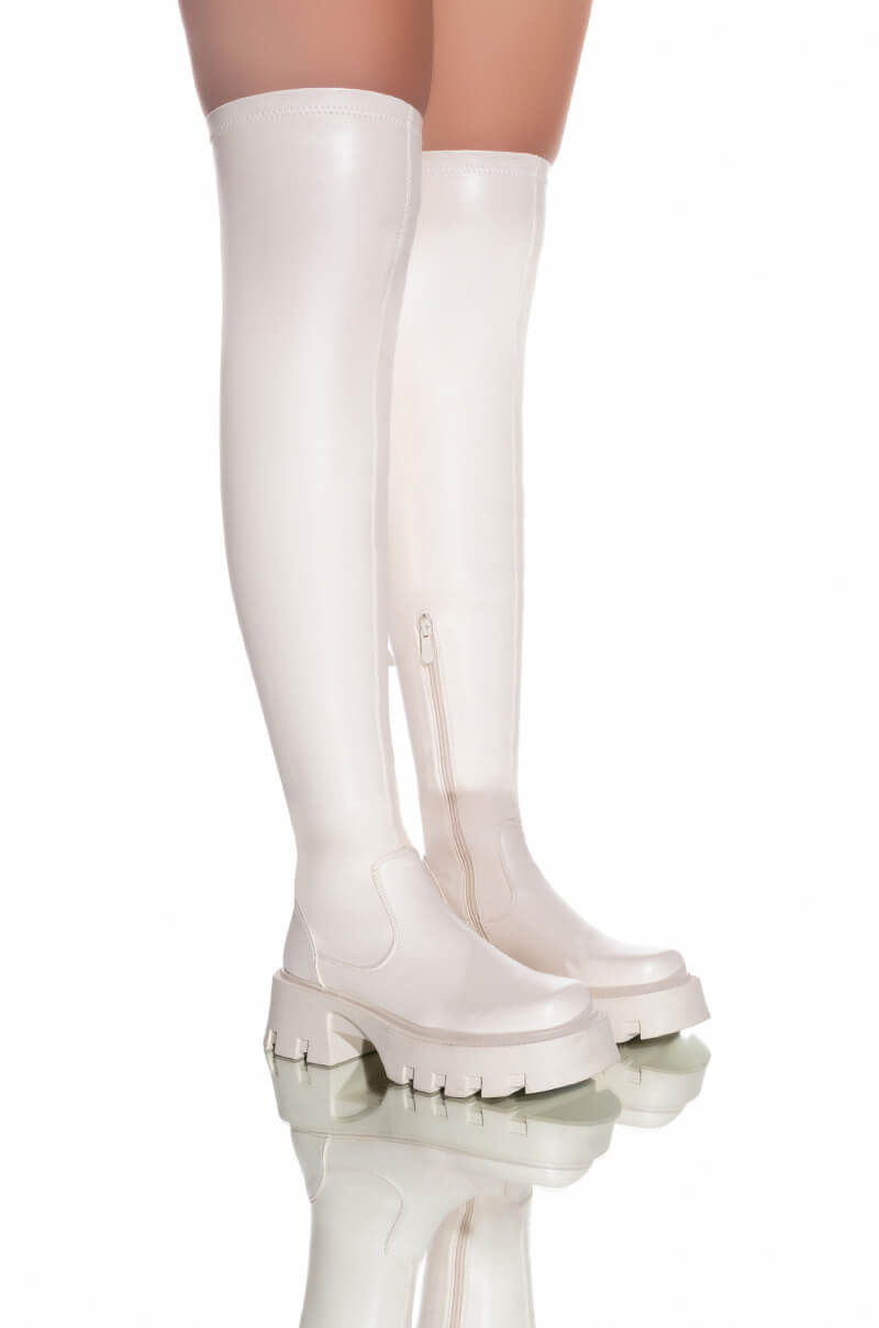 AZALEA WANG MILLY THIGH HIGH FLATFORM BOOT IN BONE STRETCH