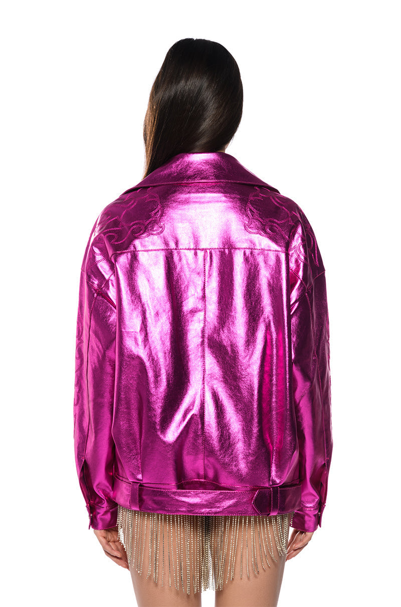 PRINCE METALLIC EMBROIDERED MOTO JACKET