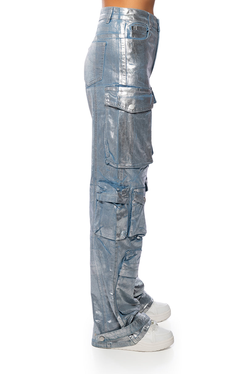 LA ISLA METALLIC CARGO JEANS