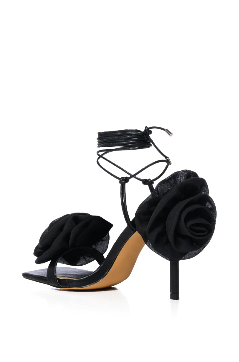SELF CARE FLOWER LACE UP SANDAL IN BLACK